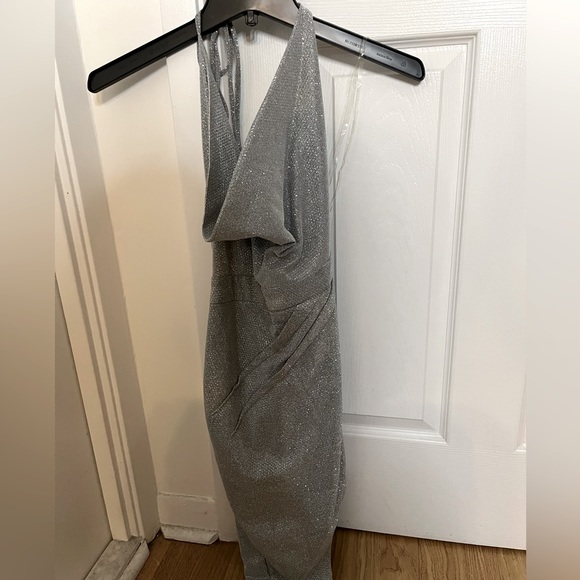 Fashion Nova Sparkly Martini Silver Halter Y2K silver backless dress size M - Picture 5 of 9